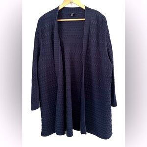 Talbots Woman navy hvy wght cable knt open duster length cardigan SZ 2X preppy